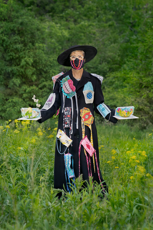 Corona virus inspired Art Covid-19 art pictures, Coronavirus wearable art response project.  A documentary series  about how people feel about quarantine expressed in costume Cincinnati, Ohio by Tina Gutierrez
